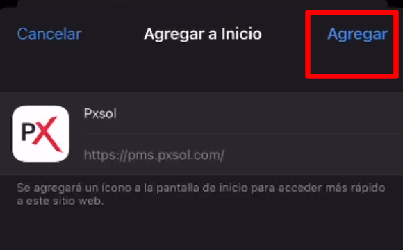 Notificación de confirmación para agregar a inicio