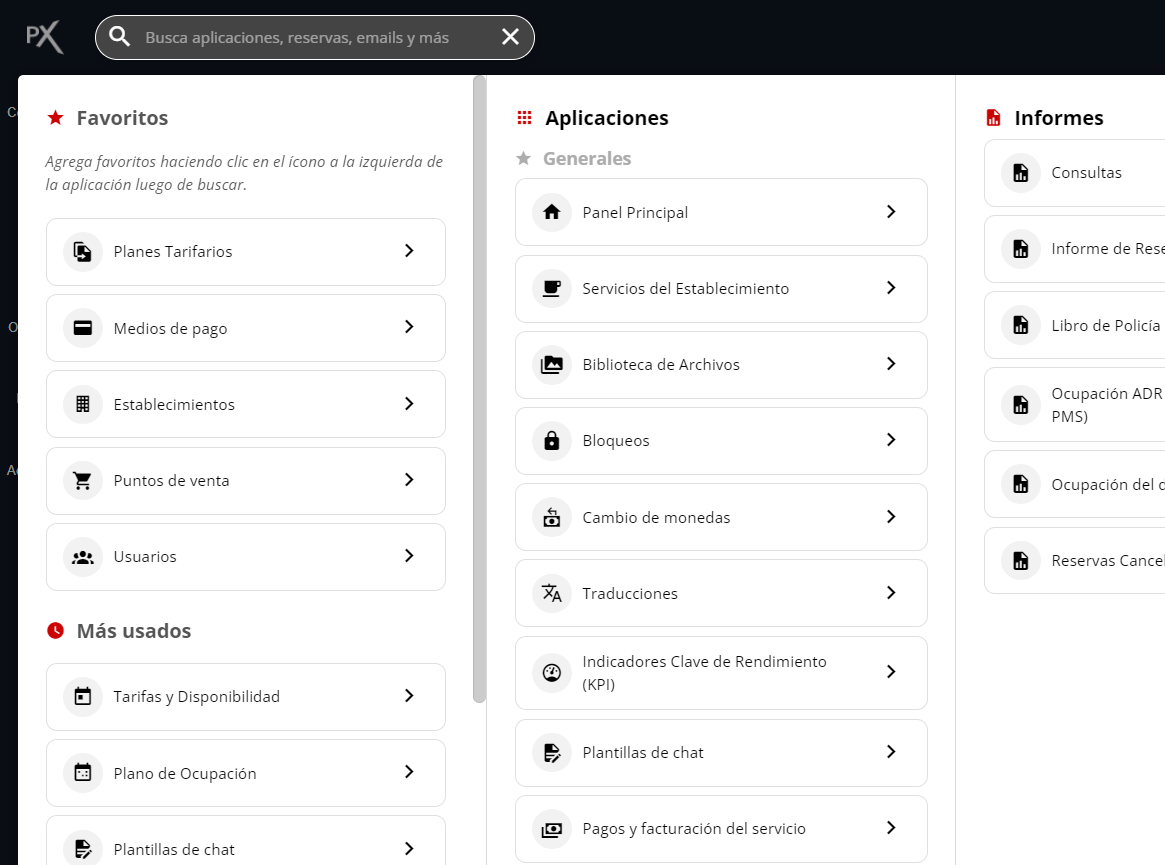 Buscador del panel de inicio abierto