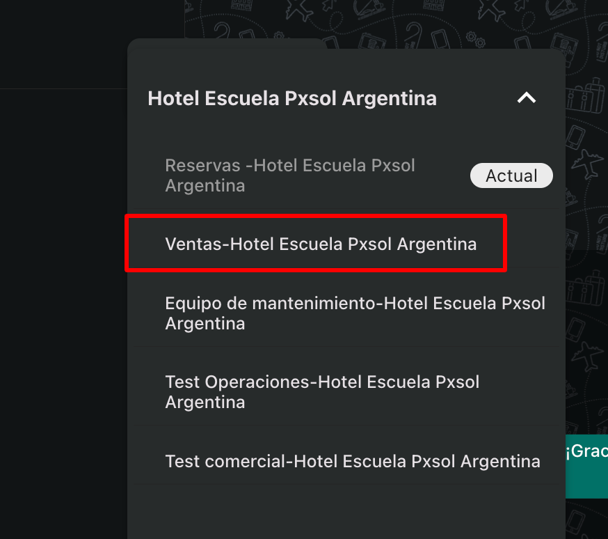 Captura de pantalla mostrando la lista de equipos para seleccionar