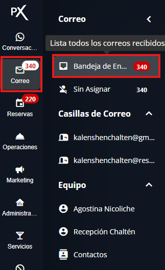 Navegar a Bandeja de Entrada desde la barra lateral