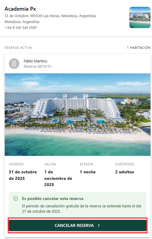 Detalle y confirmación de cancelación