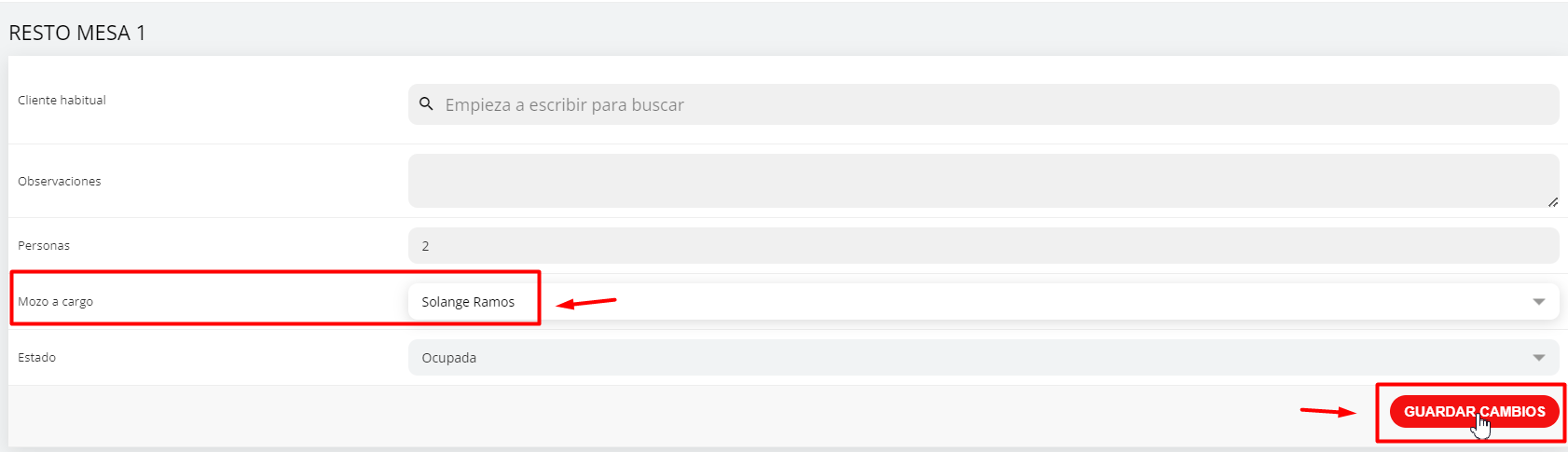 Botón Guardar Cambios