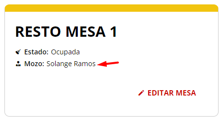 Mesa con mozo asignado