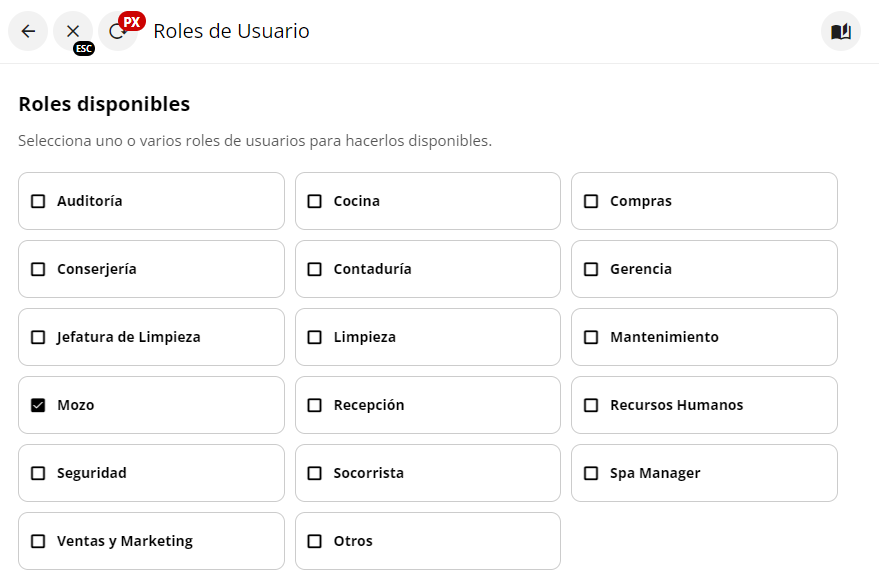 Selección de roles de usuario
