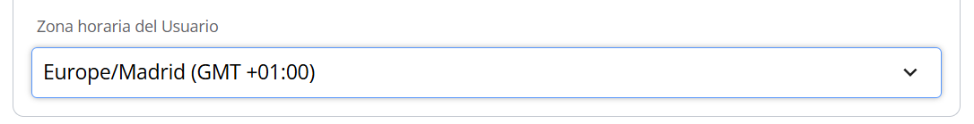 Campo de zona horaria actualizado con la selección del usuario
