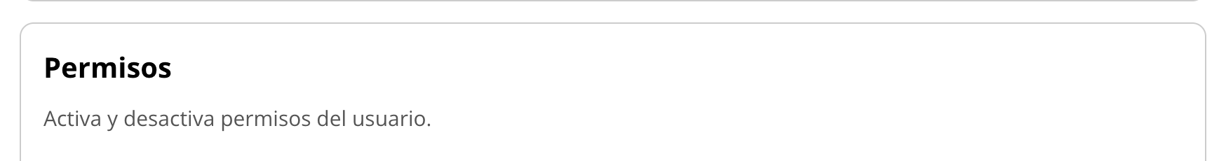Captura de pantalla de la sección Permisos en la edición de usuario.