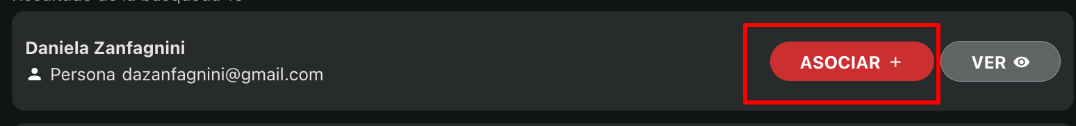Botón ASOCIAR + junto a un contacto