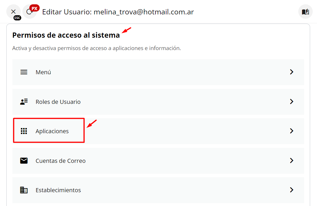 Permisos de acceso - Aplicaciones