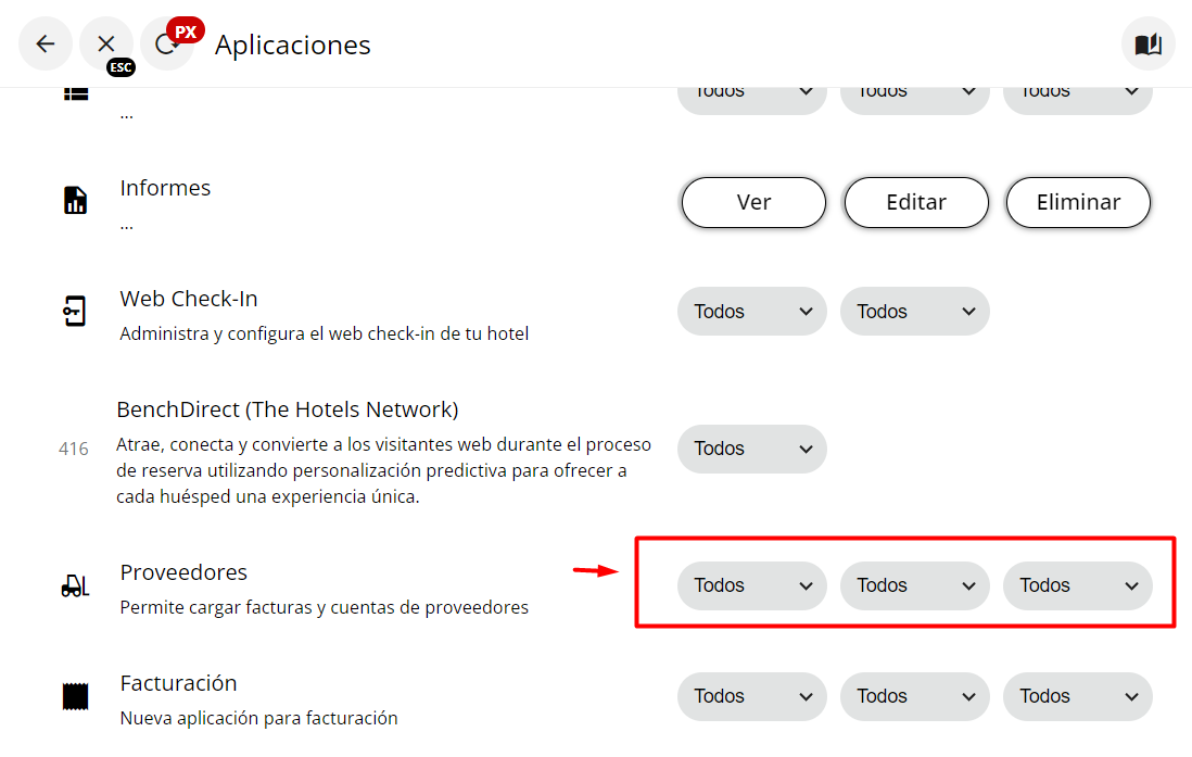 Configurar acceso a Proveedores como 'Todos'