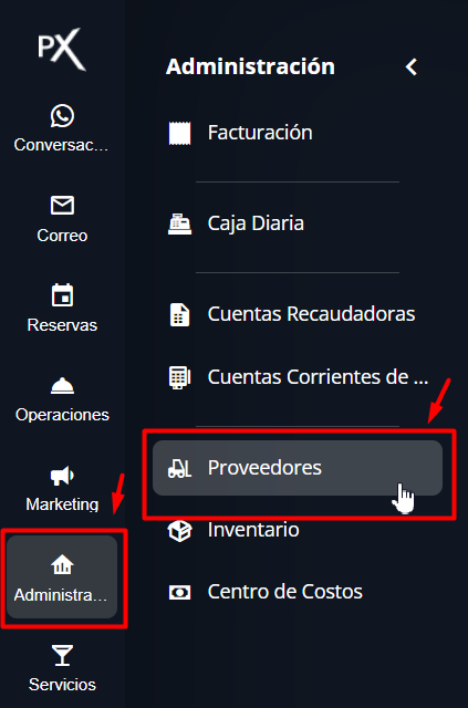 Acceso a Proveedores desde Menú Principal