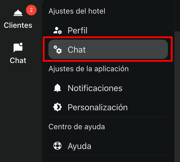 Opción Chat dentro de Ajustes