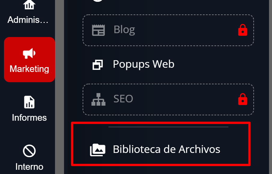 Acceso desde el menú lateral a la biblioteca de archivos
