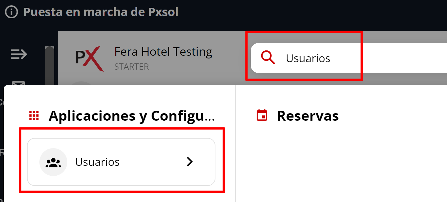 Captura de pantalla del Omnibox con la aplicación Usuarios seleccionada.