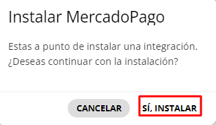 Confirmación de instalación de Mercado Pago