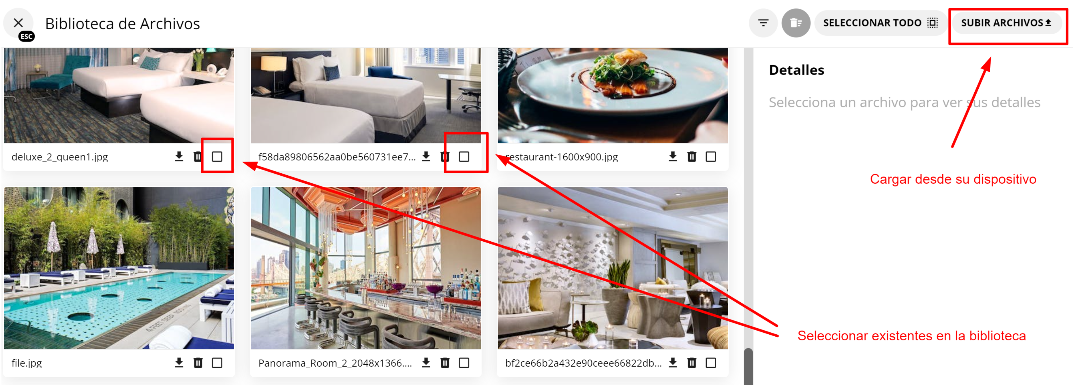 Biblioteca de archivos y carga de fotos