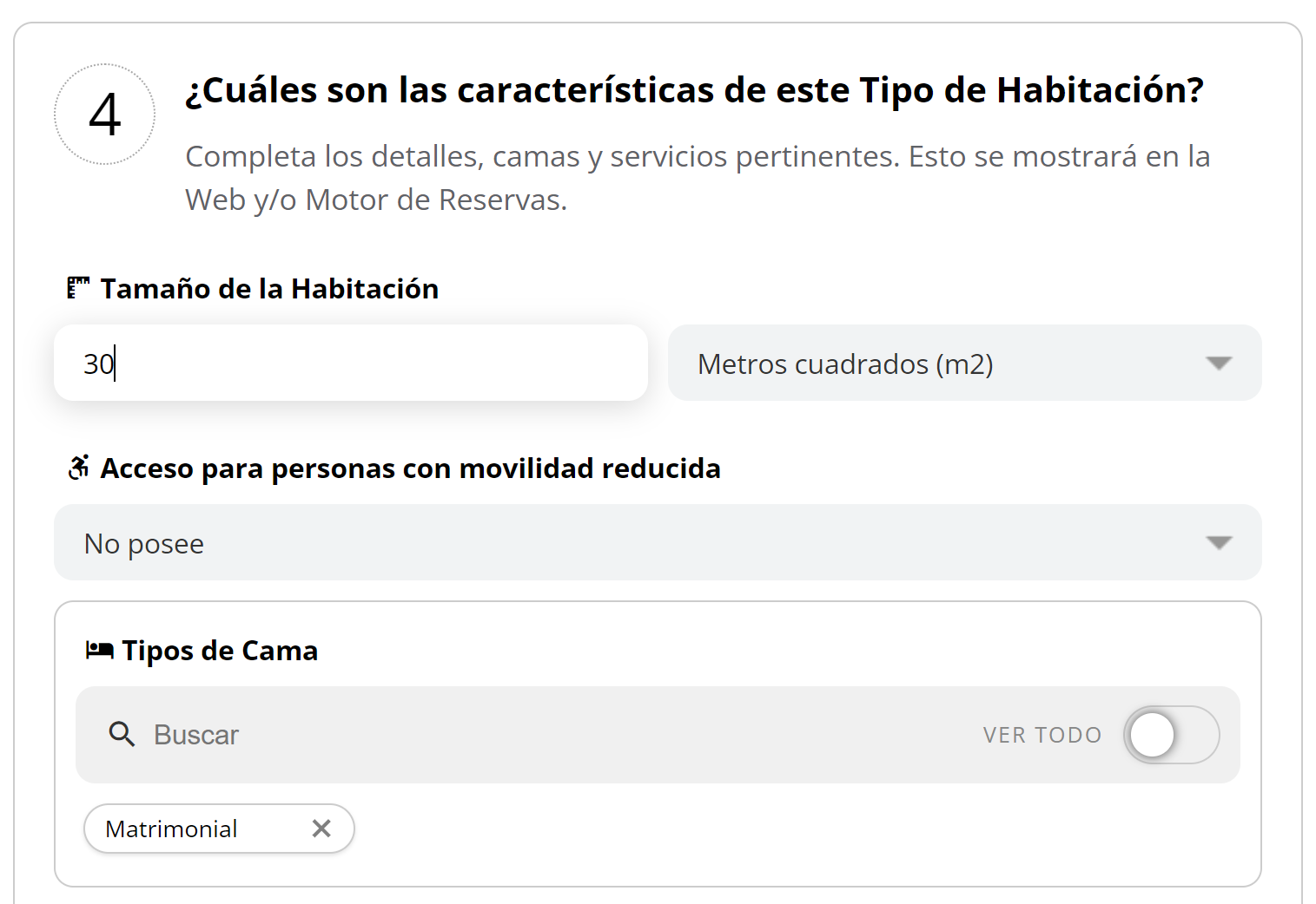 Paso 4: Opciones básicas de habitación