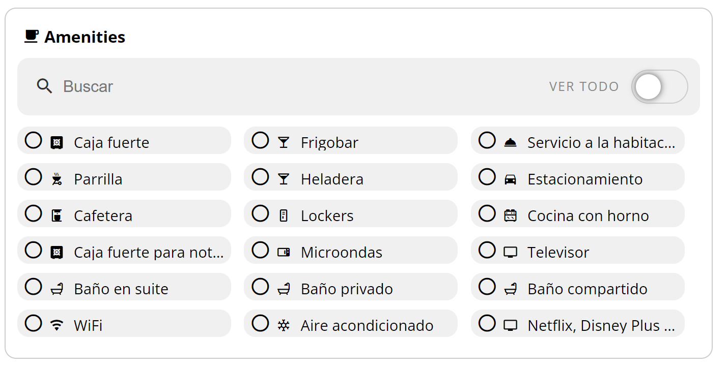 Paso 4: Selección de camas y amenities