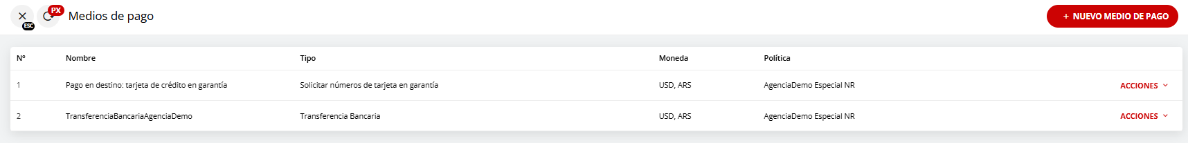 Configuración de medios de pago