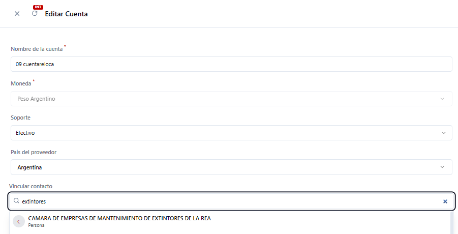 Captura de pantalla del campo Vincular Contacto