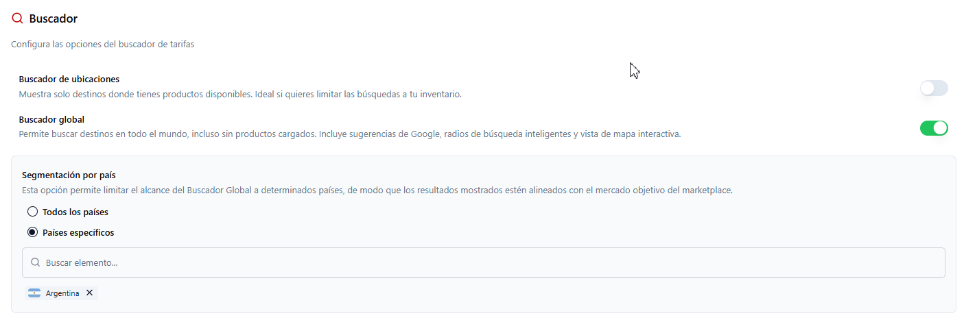 Configuración del tipo de buscador (ubicaciones vs. global)