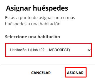 Asignar huésped a una habitación (detalle).