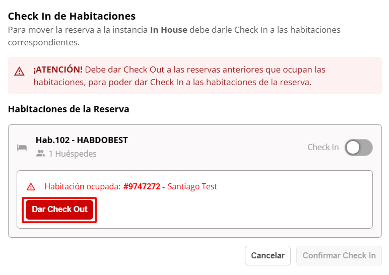 Advertencia de habitación ocupada.
