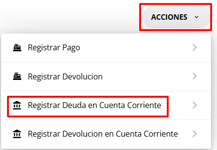 Registrar deuda en cuenta corriente.