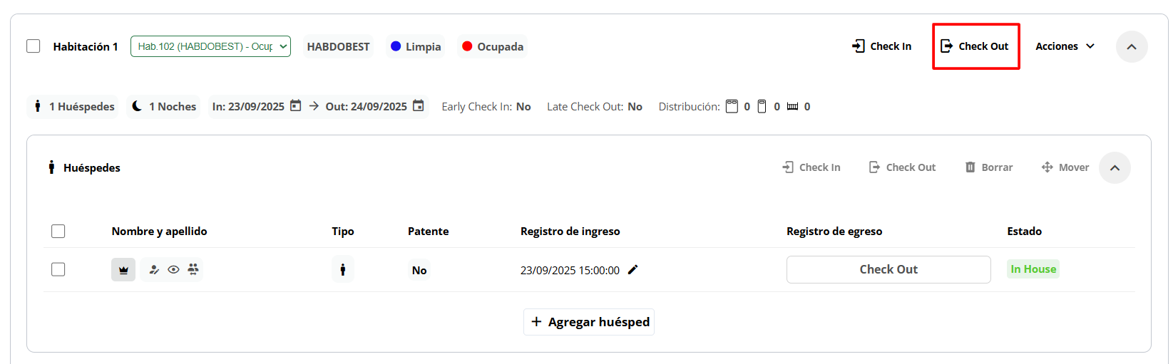 Realizar Check-out a una habitación.