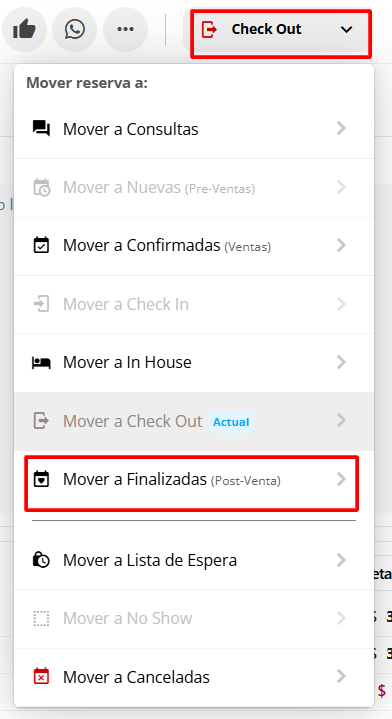 Enviar reserva a instancia Finalizadas.