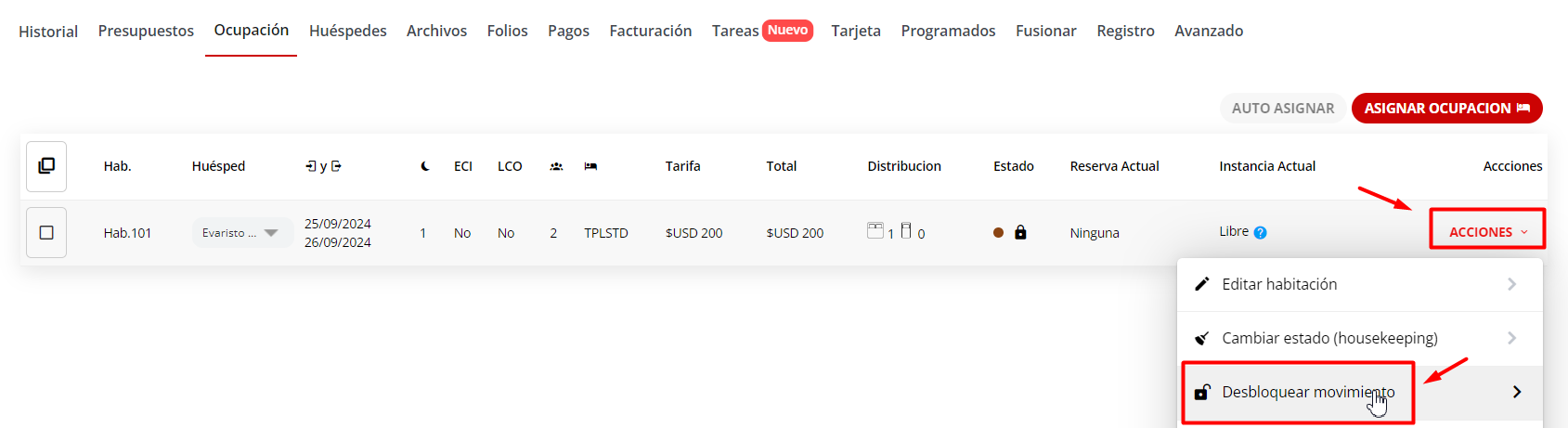 Opción 'Desbloquear movimiento' y ventana de ingreso de PIN.