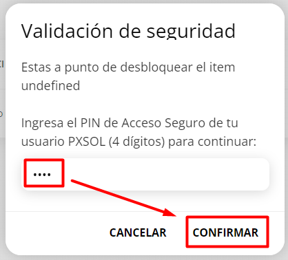 Confirmación del desbloqueo.