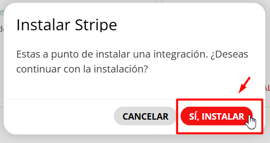 Confirmar instalación de Stripe