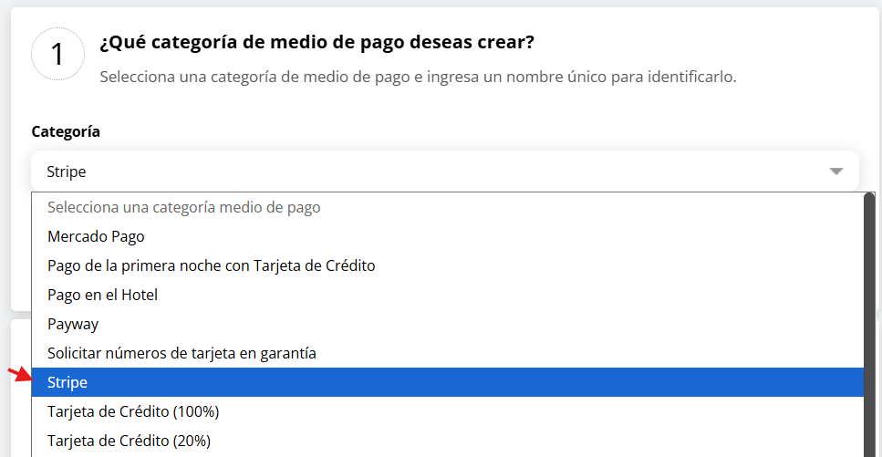Seleccionar categoría Stripe
