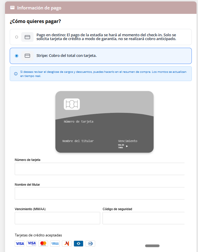 Visualización de Stripe en el check-out
