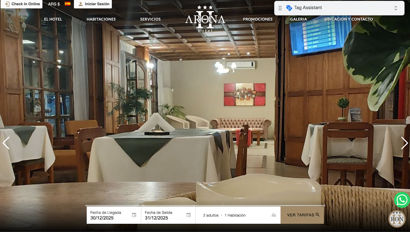 Página principal del motor de reservas