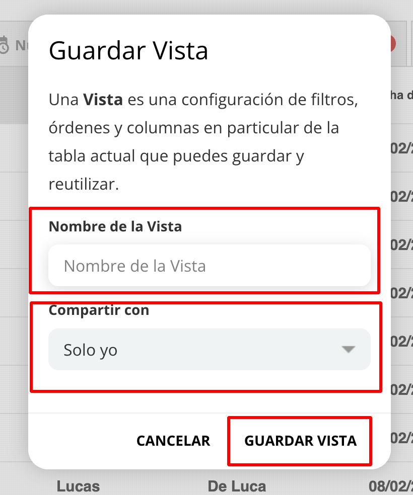 Configuración de nombre y visibilidad de la vista