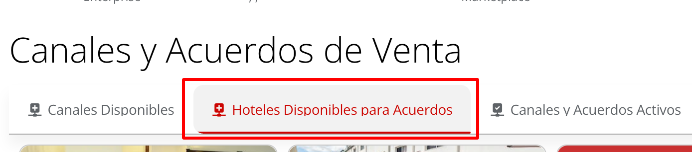 Apartado Hoteles disponibles para acuerdos