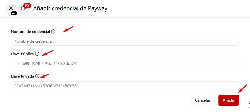 Ventana añadir credencial