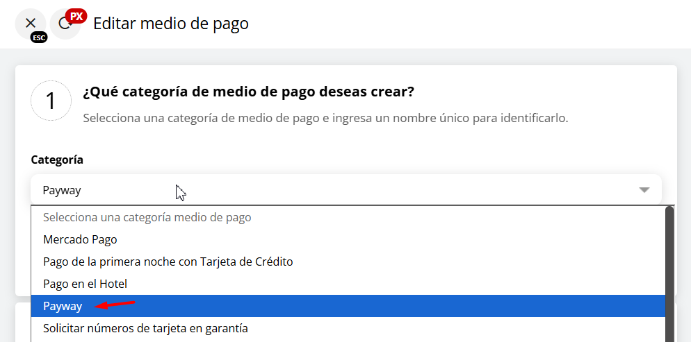 Seleccionar categoría Payway