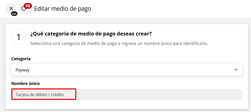 Nombre único del medio de pago