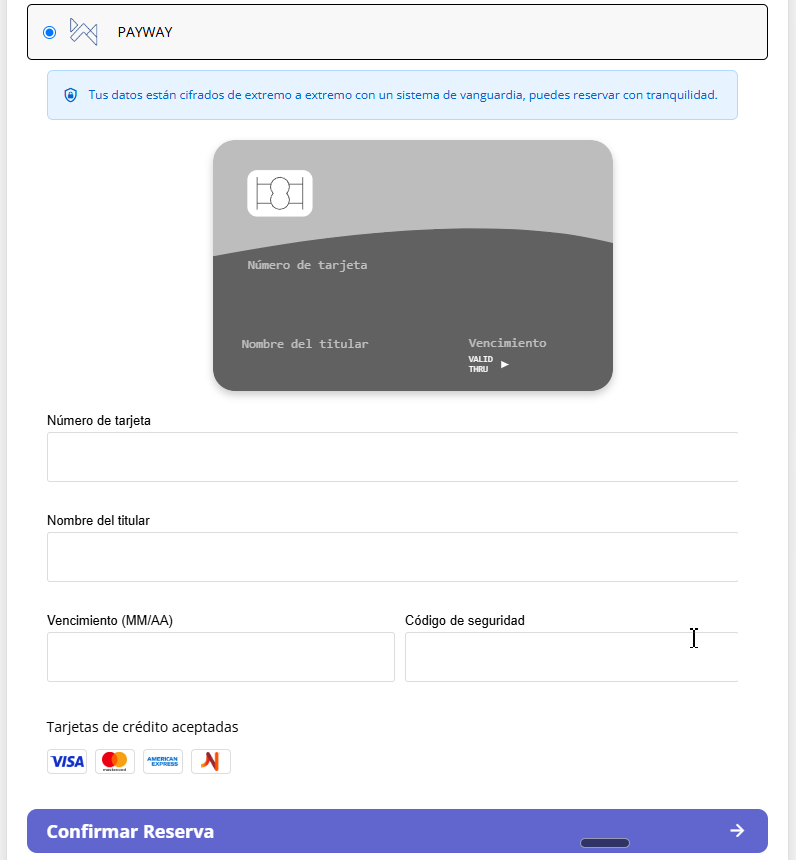 Visualización de Payway en el check-out del motor de reservas
