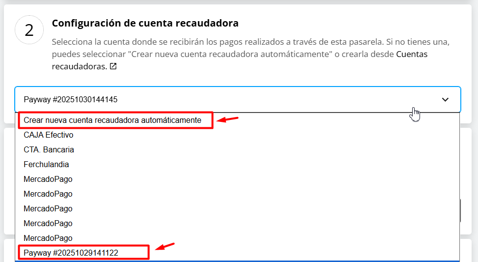 Configuración de cuenta recaudadora
