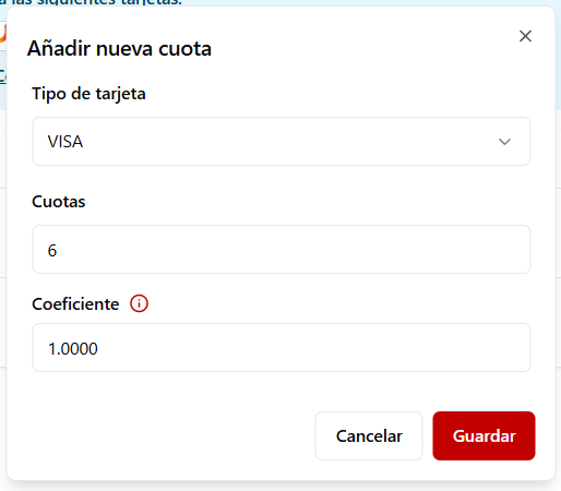Configuración de cuotas y coeficiente